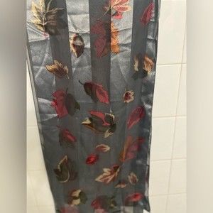 scarf - silver and black striped with leaves